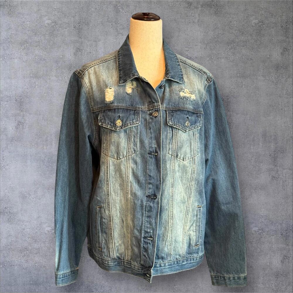 Risen Classic Distressed Blue Denim Jacket Size L